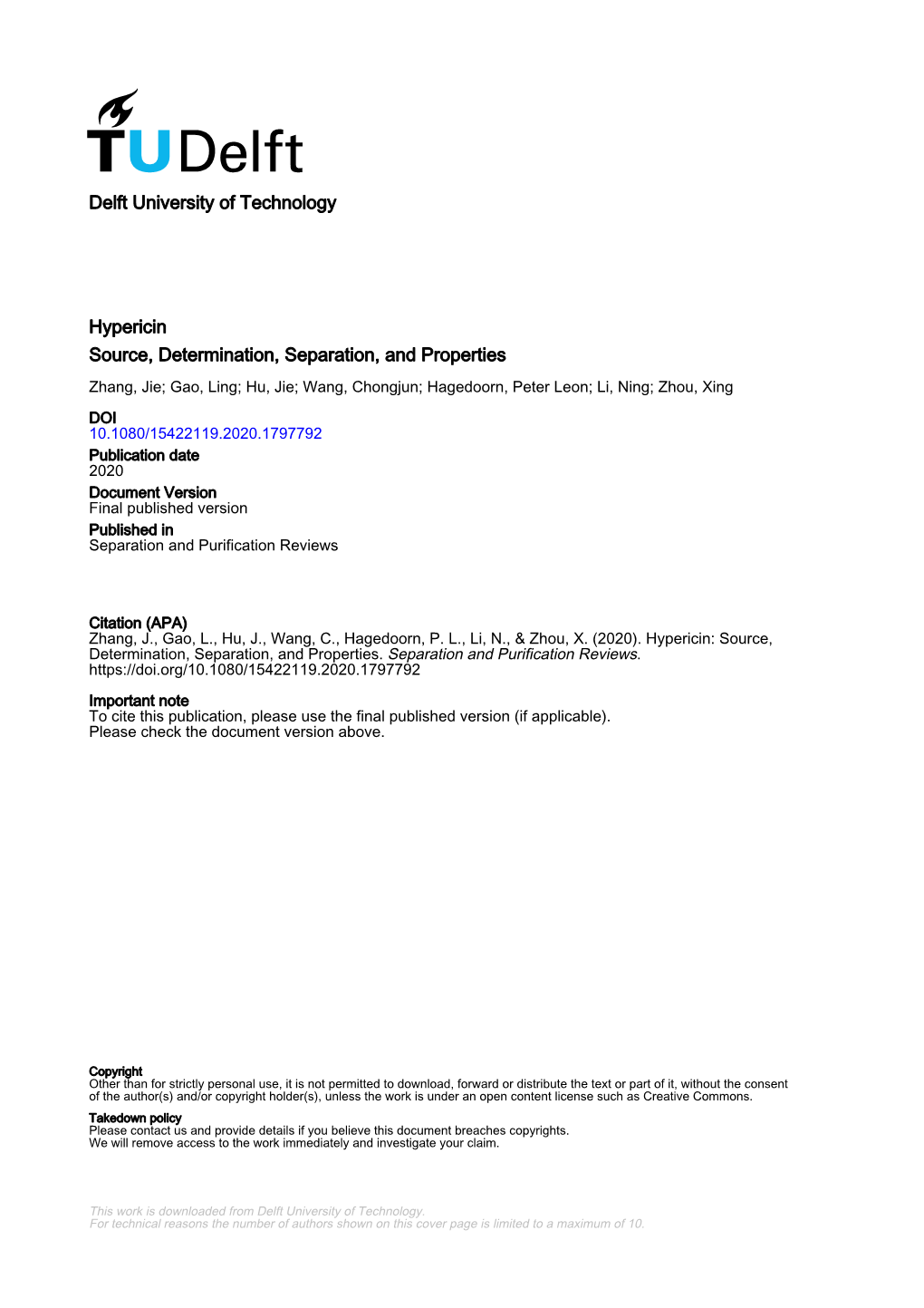 Hypericin Source Determination Separation and Properties