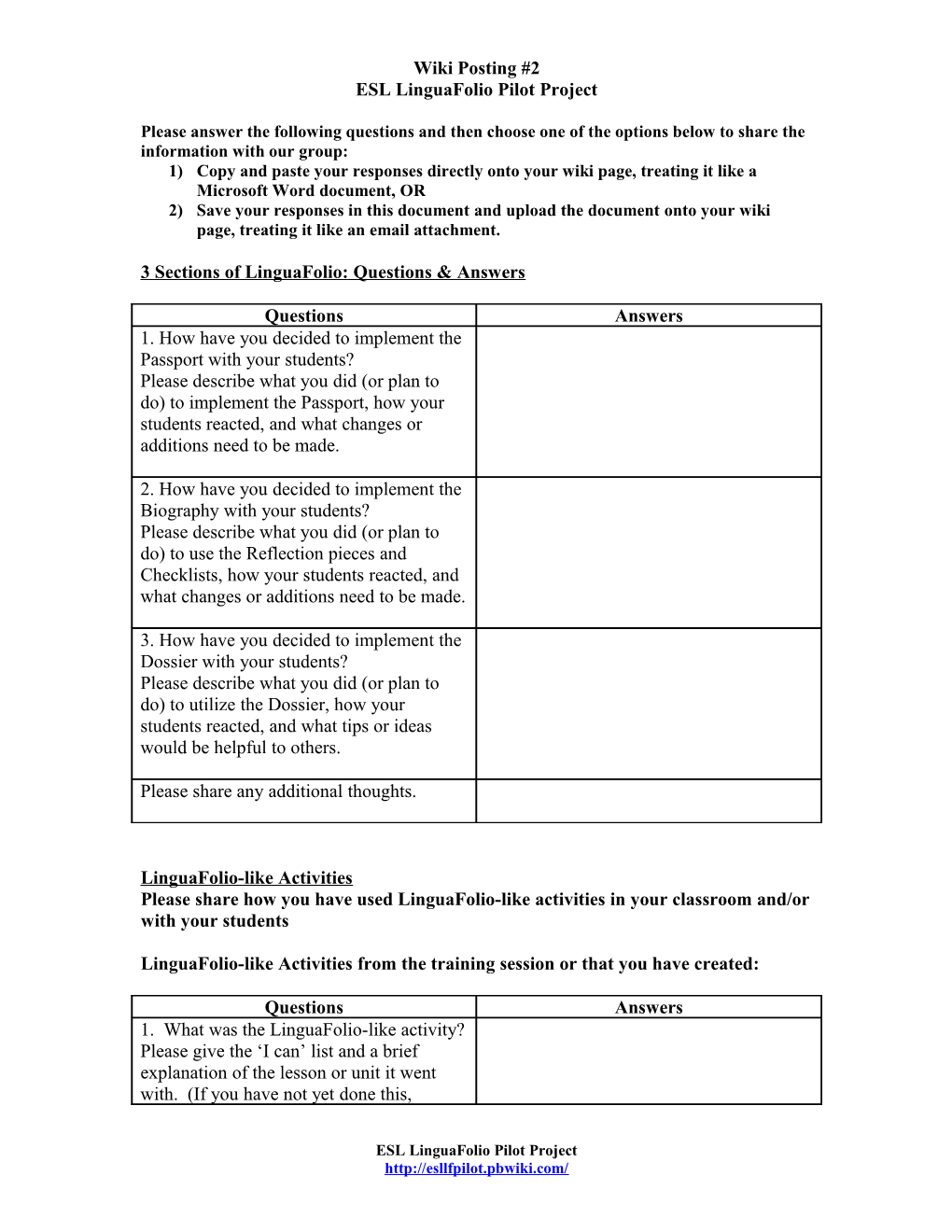 My Linguafolio Implementation Timeline