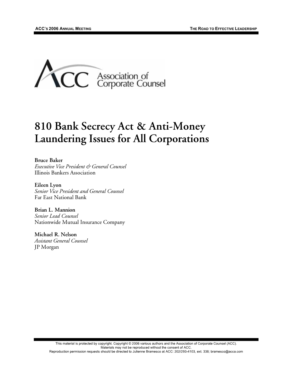 810 Bank Secrecy Act & Anti-Money Laundering Issues for All