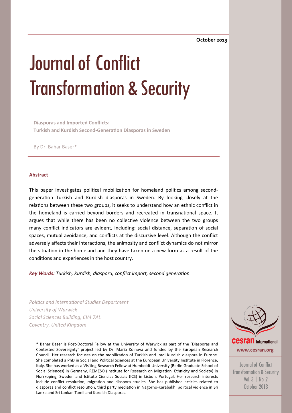 Journal of Conflict Transformation & Security