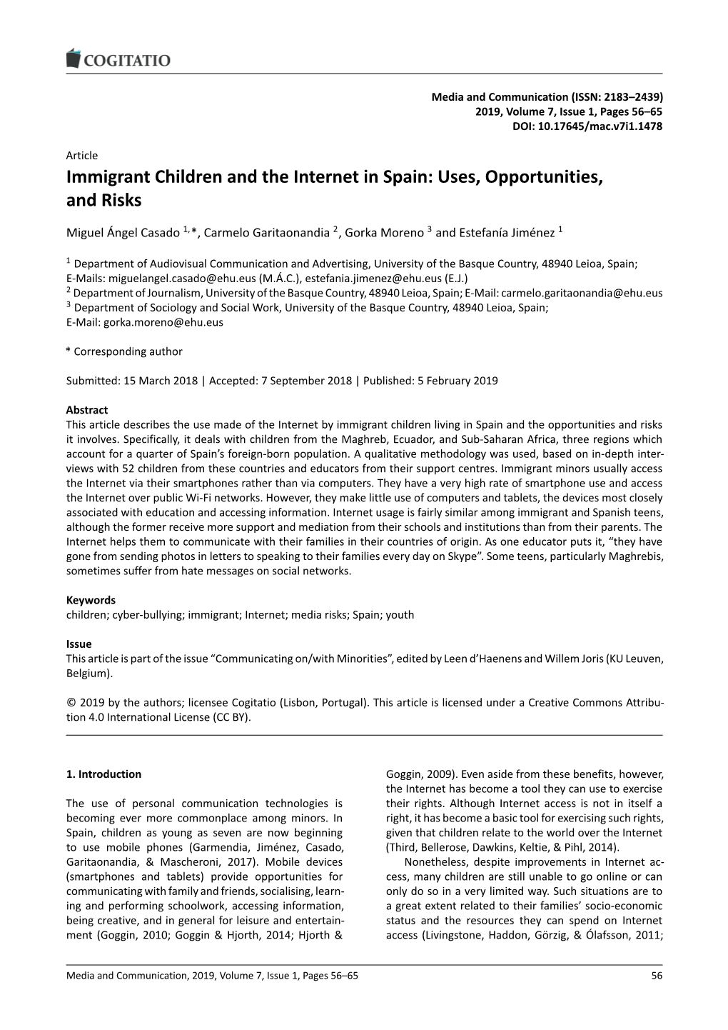 Immigrant Children and the Internet in Spain: Uses, Opportunities, and Risks