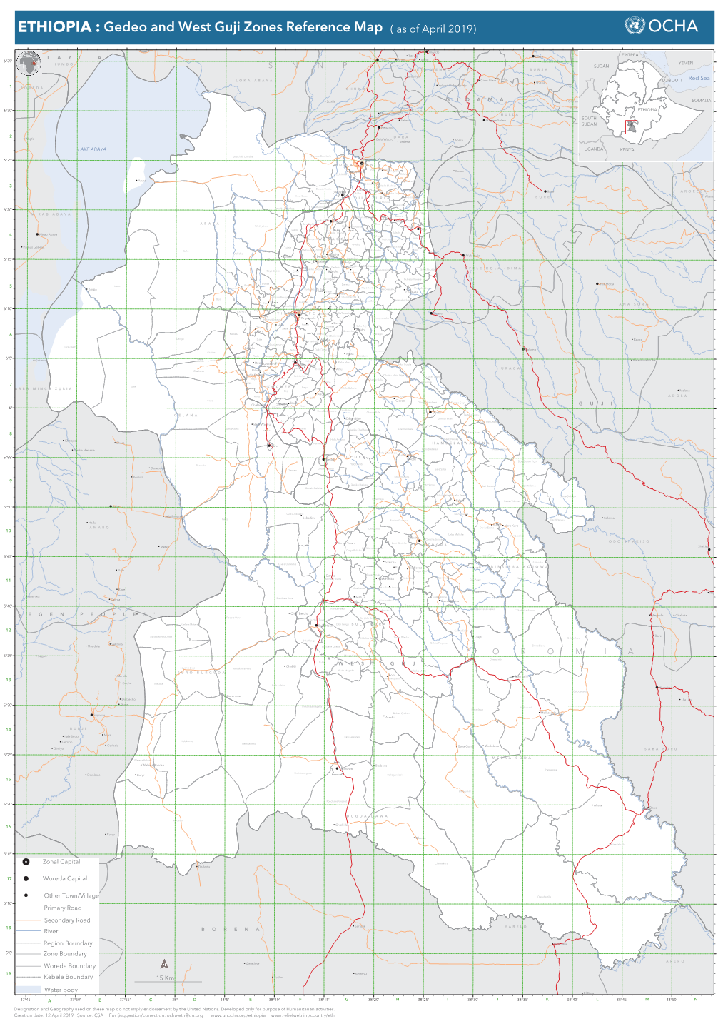 ETHIOPIA : Gedeo and West Guji Zones Reference Map ( As of April 2019)