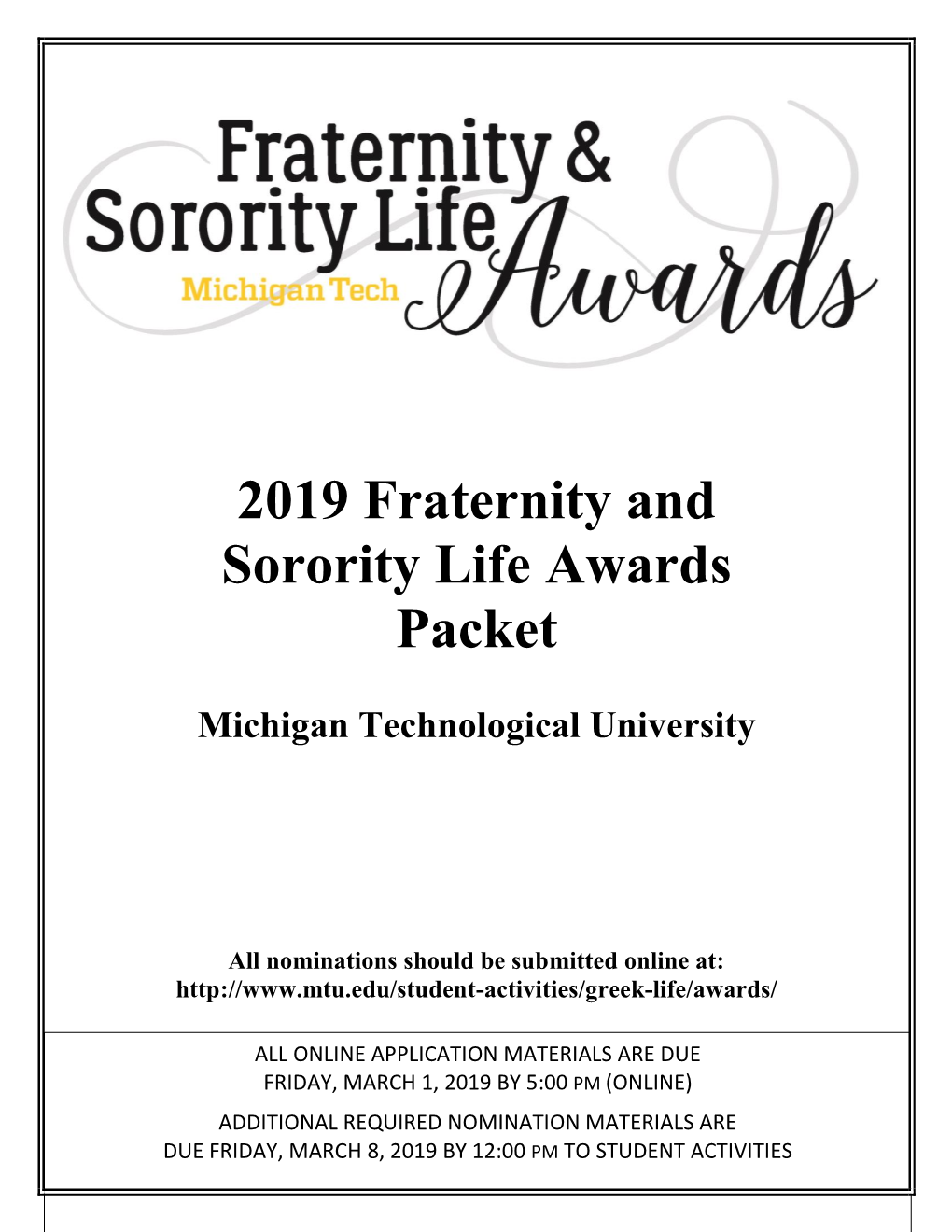 2019 Fraternity and Sorority Life Awards Packet