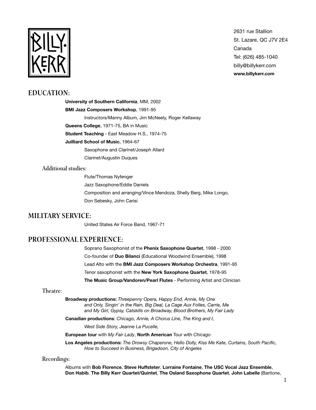 Billy Kerr Resume