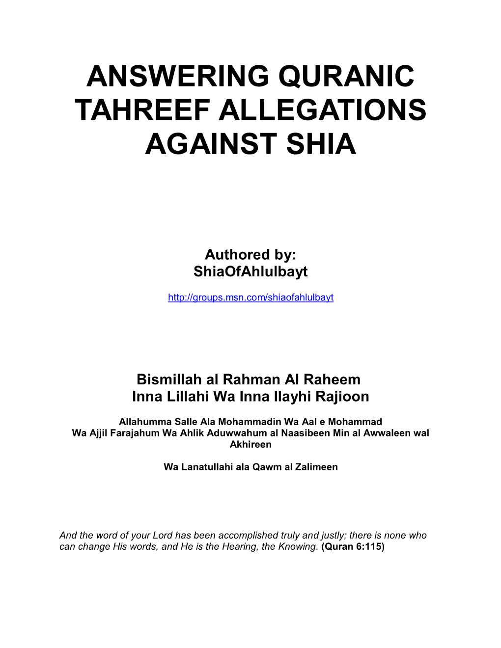 Answering Quranic Tahreef Allegations Against Shia