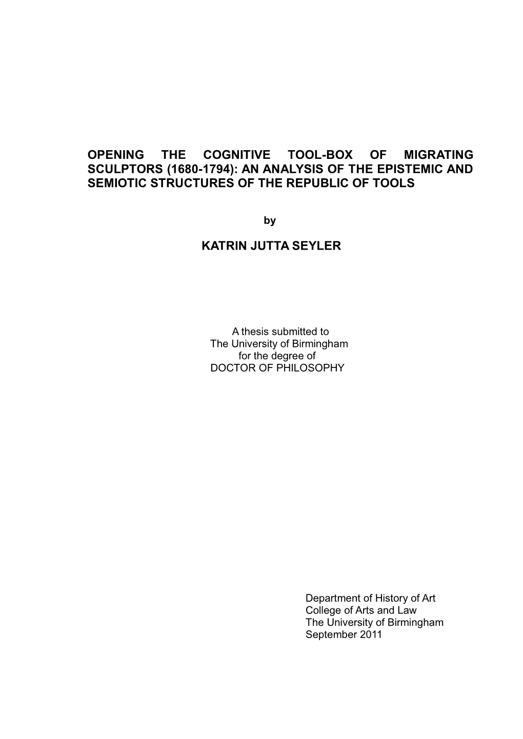 Opening the Cognitive Tool-Box of Migrating Sculptors (1680-1794): an Analysis of the Epistemic and Semiotic Structures of the Republic of Tools