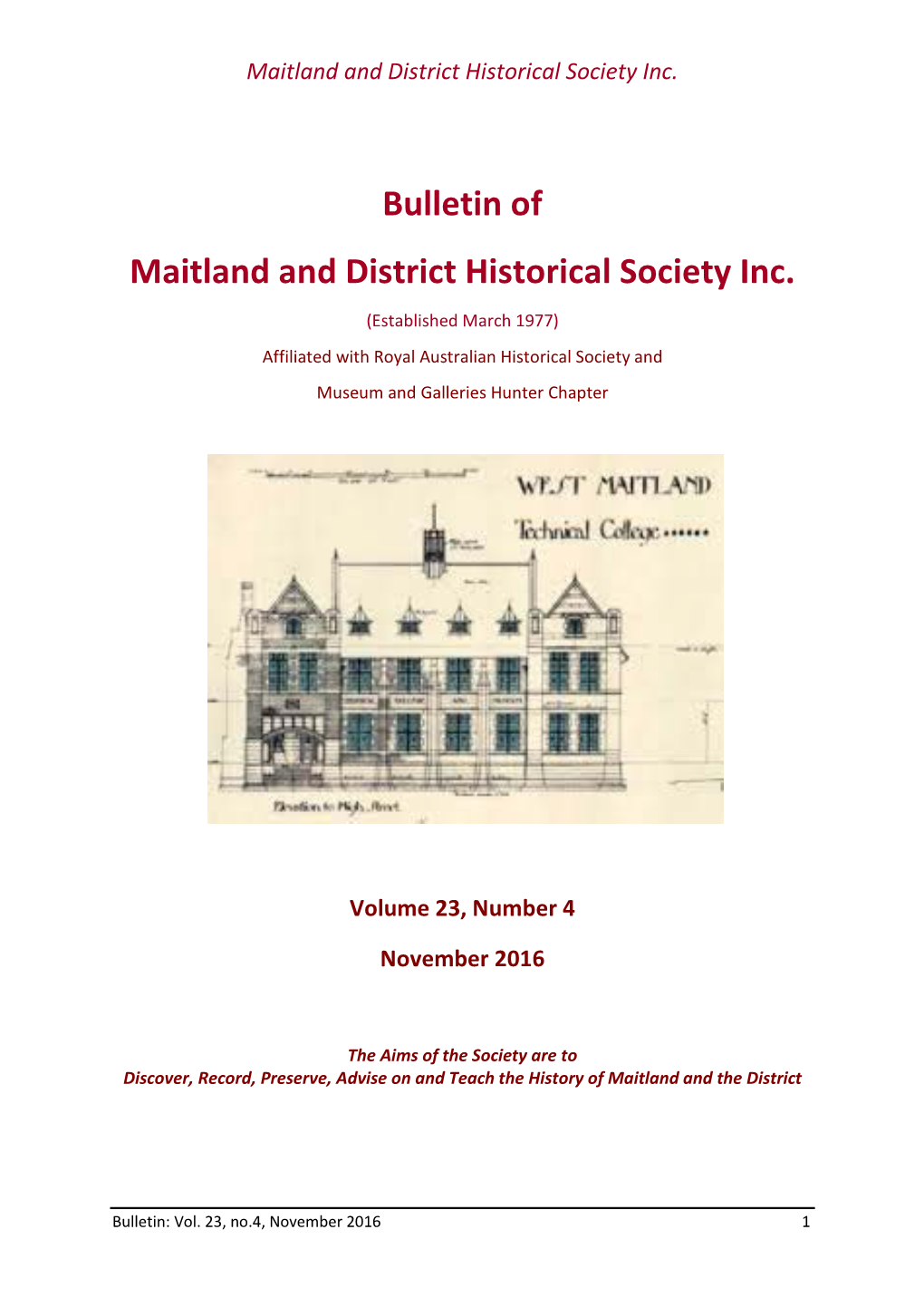 Bulletin of Maitland and District Historical Society Inc