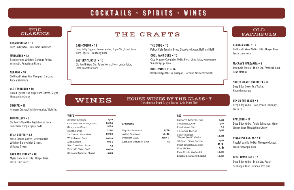 Cocktails • Spirits • Wines Wines