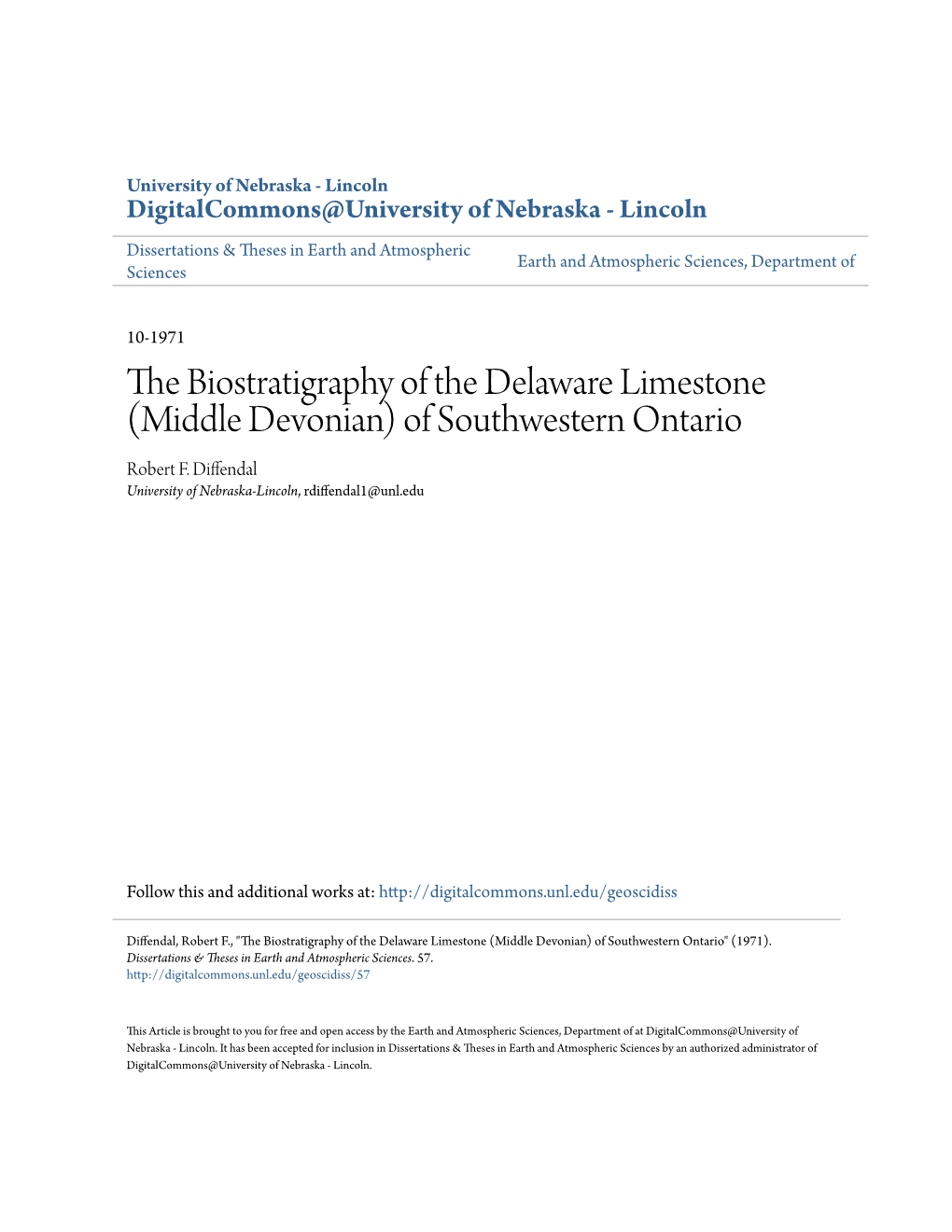 The Biostratigraphy of the Delaware Limestone (Middle Devonian) of Southwestern Ontario