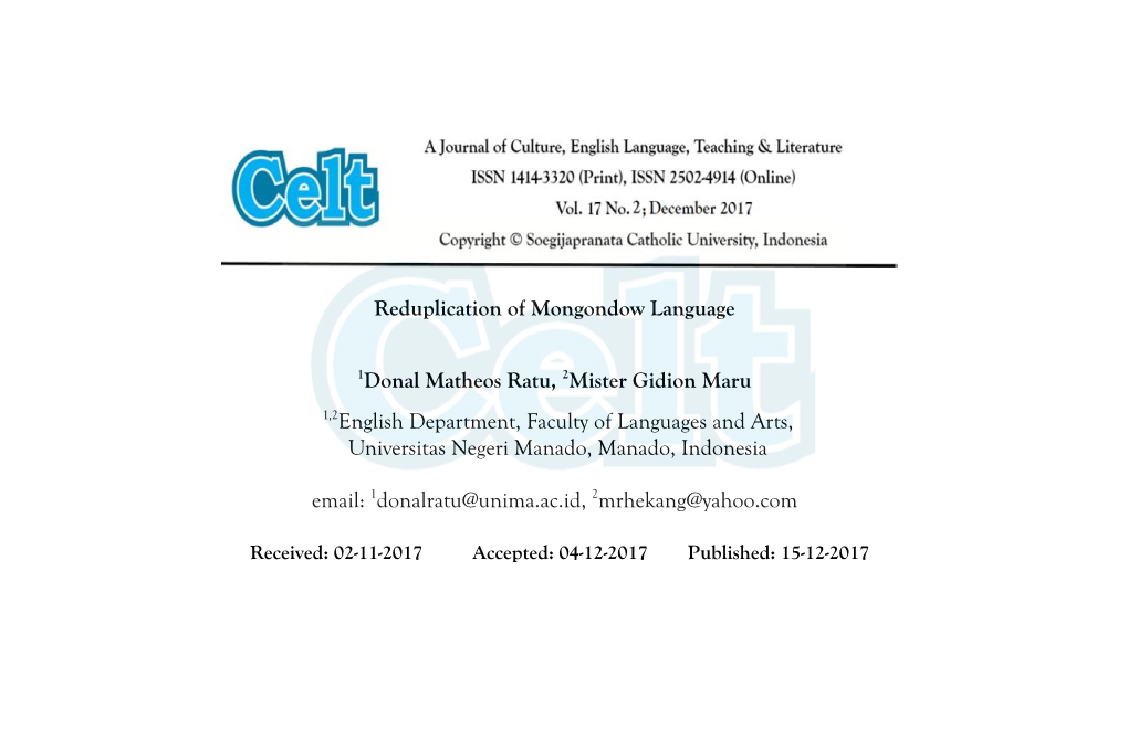 Reduplication of Mongondow Language 1Donal Matheos Ratu