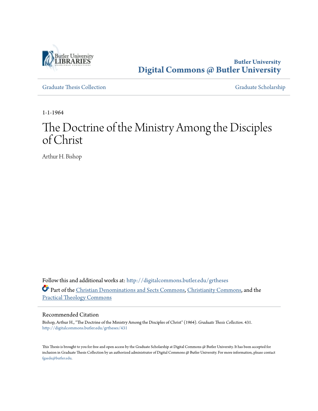 The Doctrine of the Ministry Among the Disciples of Christ