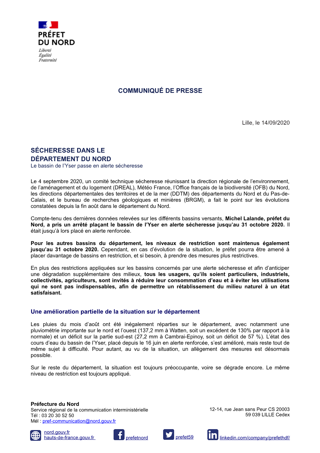 SÉCHERESSE DANS LE DÉPARTEMENT DU NORD Le Bassin De L’Yser Passe En Alerte Sécheresse