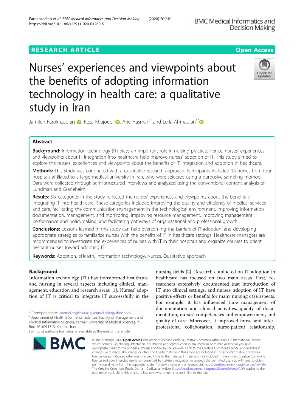 Nurses' Experiences and Viewpoints About the Benefits of Adopting