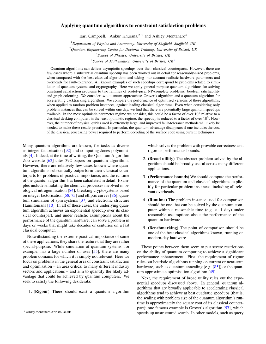 Applying Quantum Algorithms to Constraint Satisfaction Problems