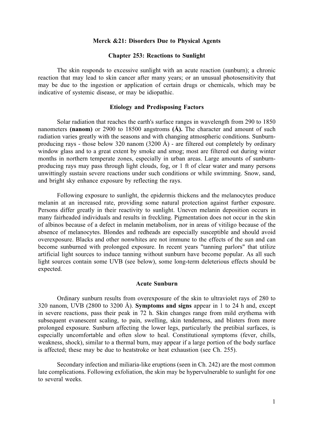 1 Merck &21: Disorders Due to Physical Agents Chapter 253