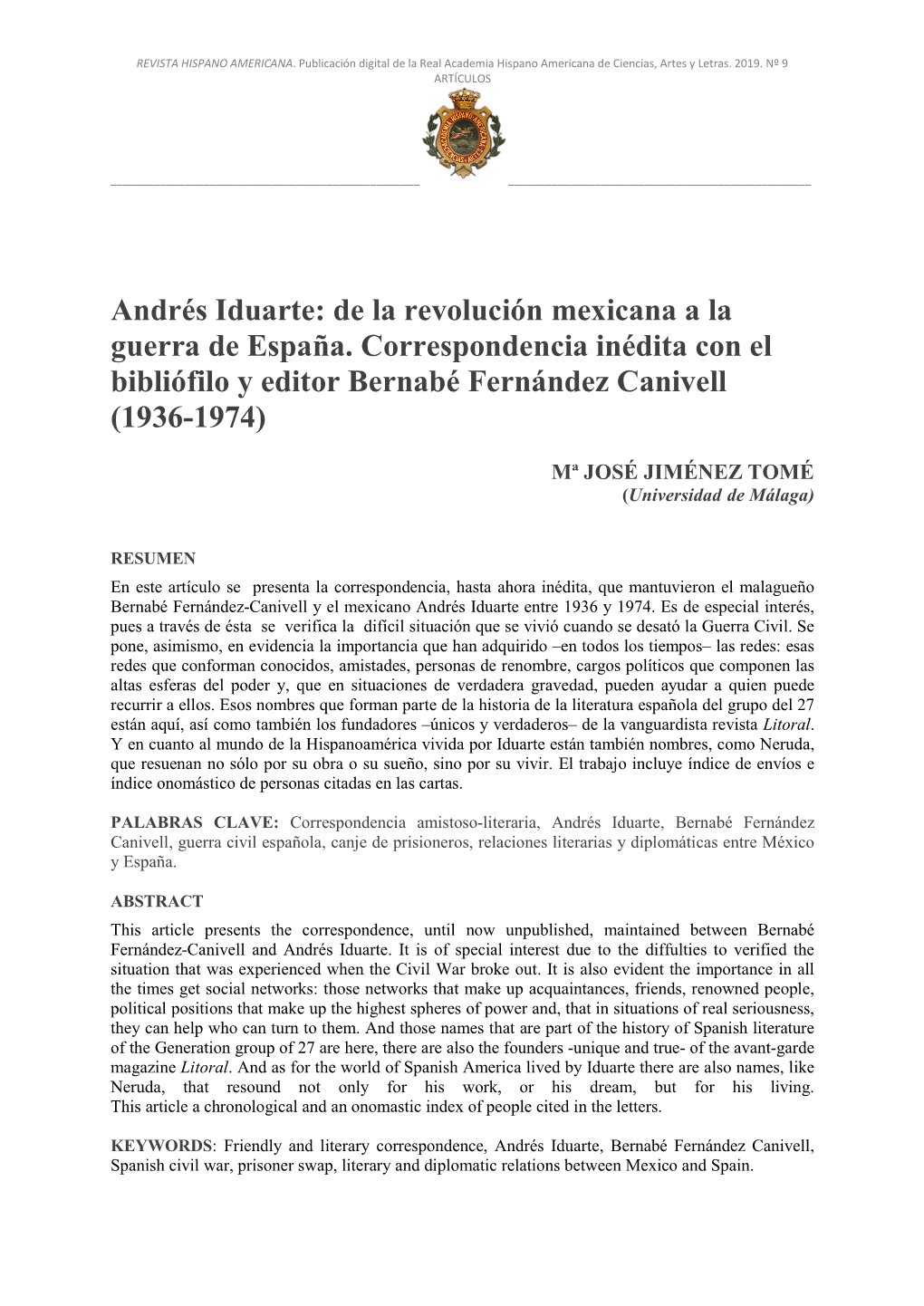 Andrés Iduarte: De La Revolución Mexicana a La Guerra De España