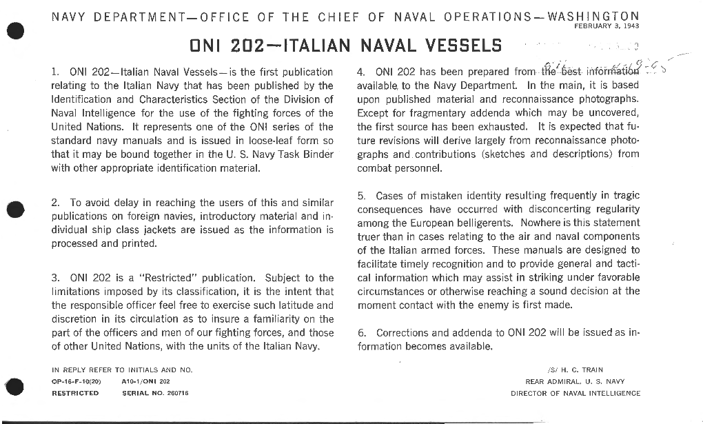 Oni 202-Italian Naval Vessels I ·~ '; ) '- ~\