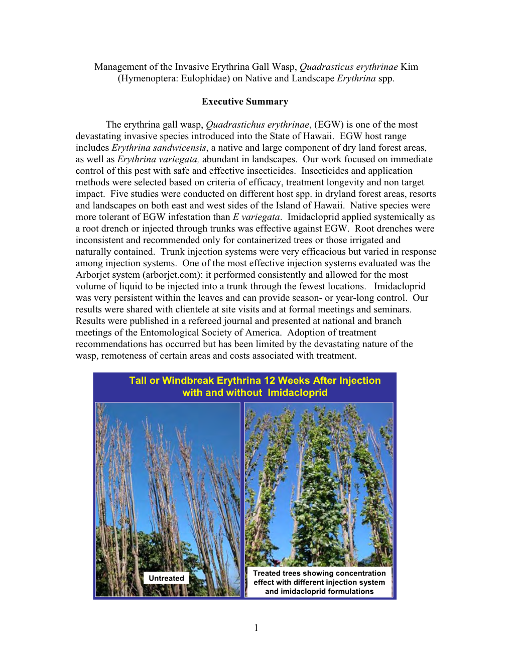 Management of the Invasive Erythrina Gall Wasp, Quadrasticus Erythrinae Kim (Hymenoptera: Eulophidae) on Native and Landscape Erythrina Spp