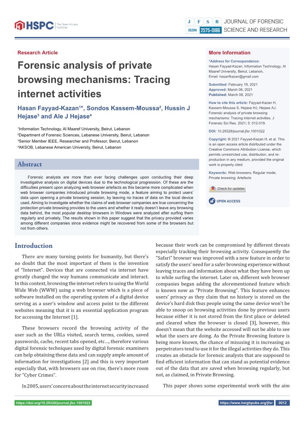 Forensic Analysis of Private Browsing Mechanisms: Tracing Internet Activities