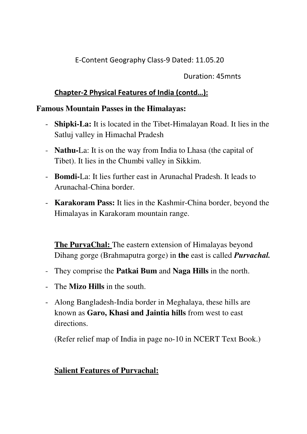 E-Content Geography Class-9 Dated: 11.05.20 Duration: 45Mnts Chapter