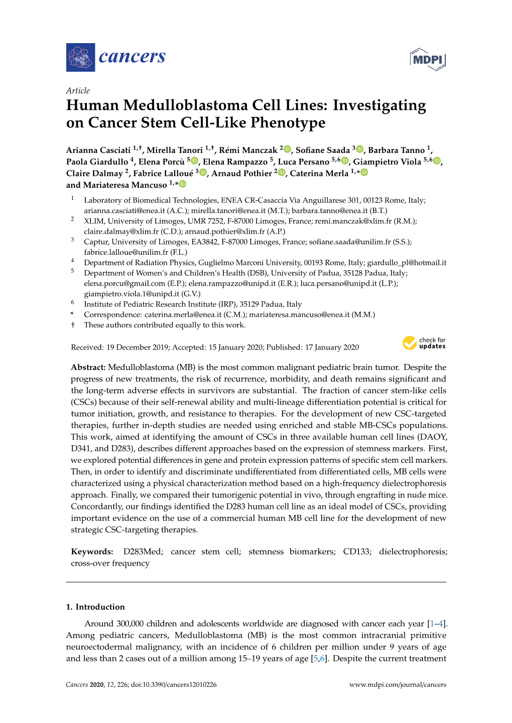 Human Medulloblastoma Cell Lines: Investigating on Cancer Stem Cell-Like Phenotype