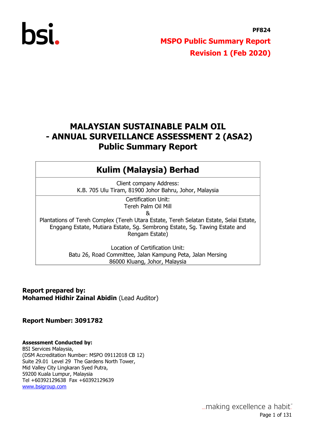 (ASA2) Public Summary Report Kulim (Malaysia) Berhad