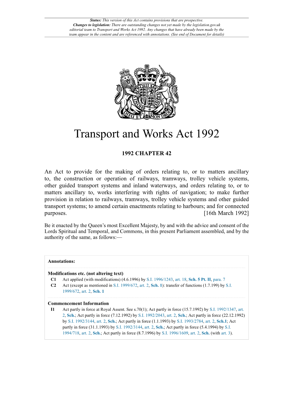 Transport and Works Act 1992