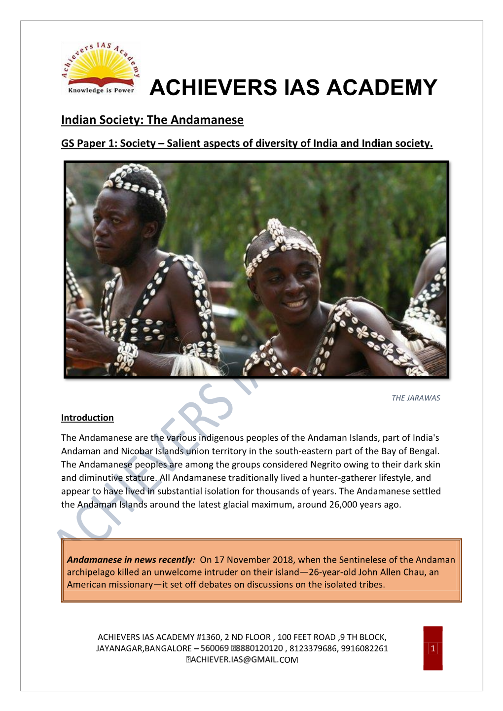 The Andamanese GS Paper 1: Society – Salient Aspects of Diversity of India and Indian Society