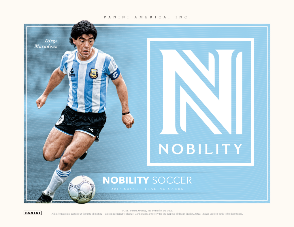 Nobility Soccer 2017 Soccer Trading Cards