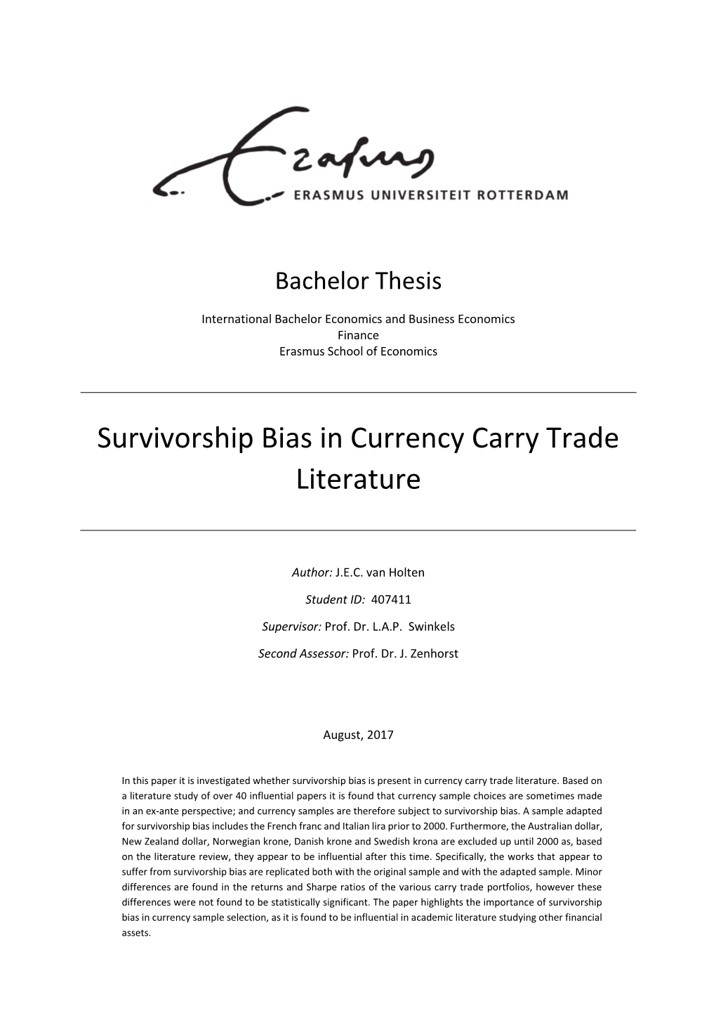 Survivorship Bias in Currency Carry Trade Literature