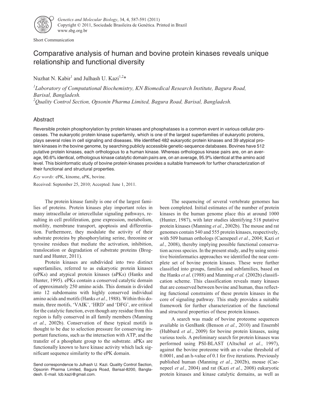 Comparative Analysis of Human and Bovine Protein Kinases Reveals Unique Relationship and Functional Diversity