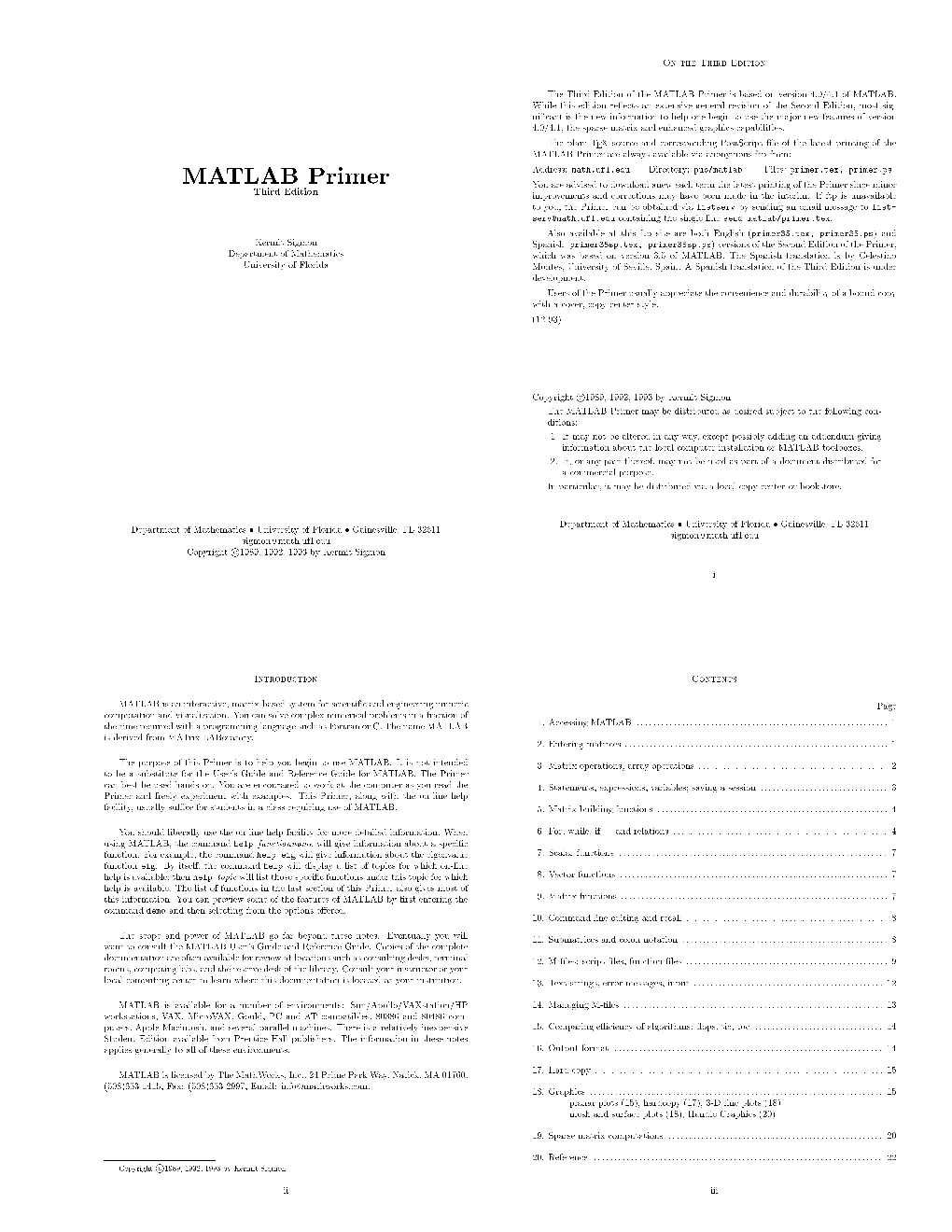 MATLAB Primer Is Based on Version 4.0/4.1 of MATLAB