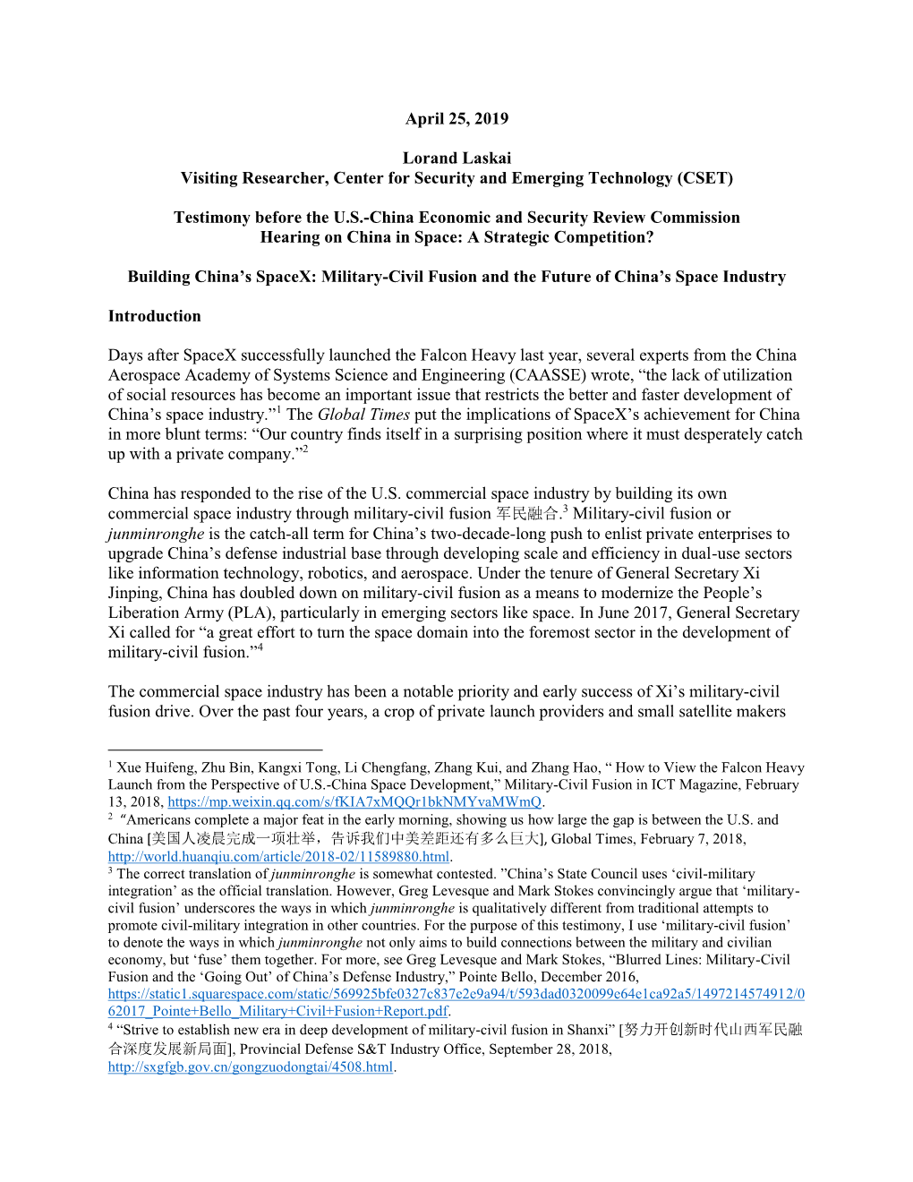 April 25, 2019 Lorand Laskai Visiting Researcher, Center for Security and Emerging Technology