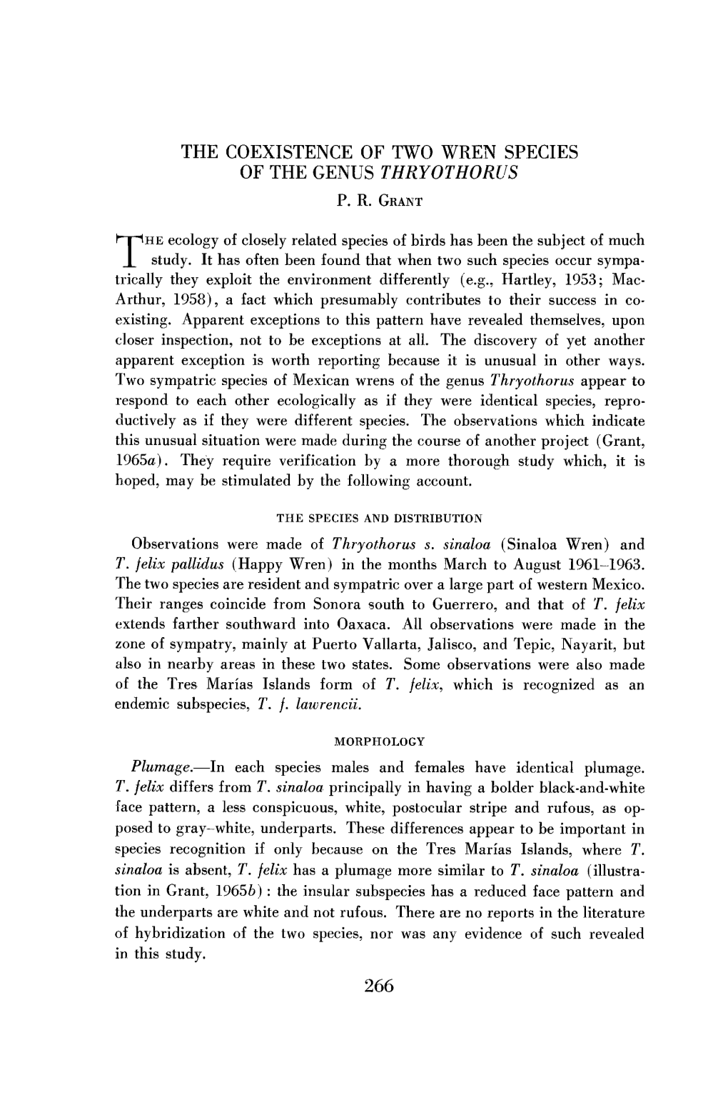 The Coexistence of Two Wren Species of the Genus