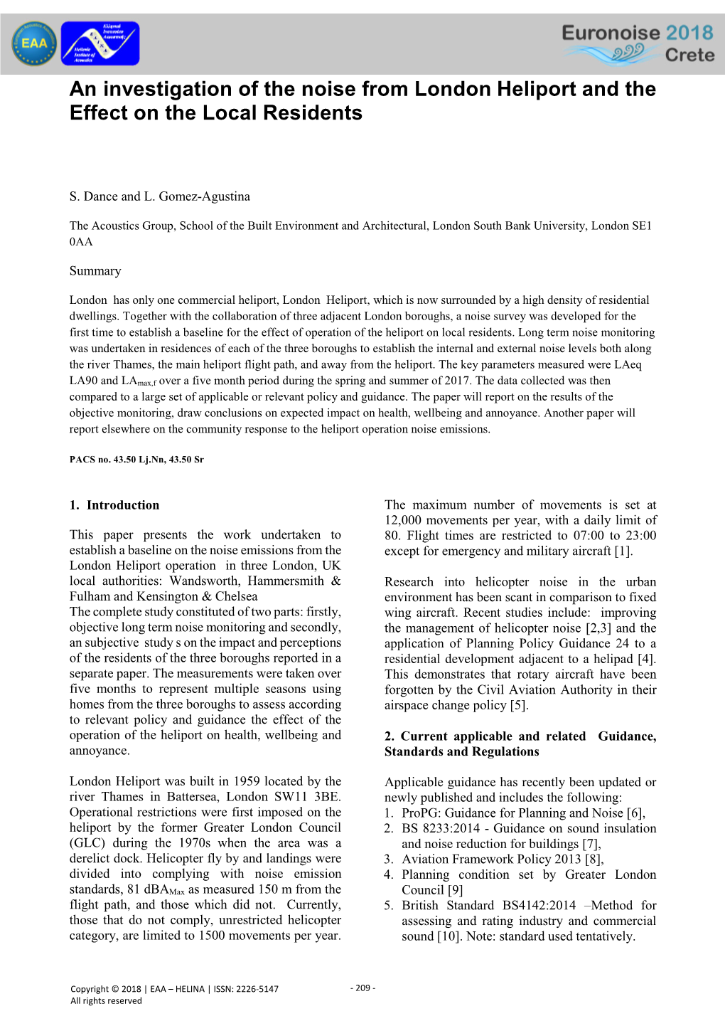 An Investigation of the Noise from London Heliport and the Effect on the Local Residents