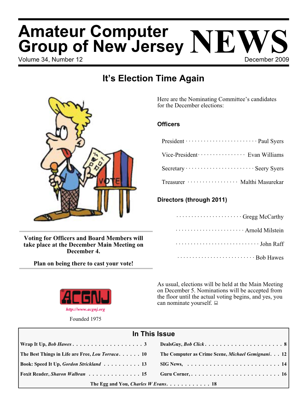 Amateur Computer Group of New Jersey NEWS Volume 34, Number 12 December 2009