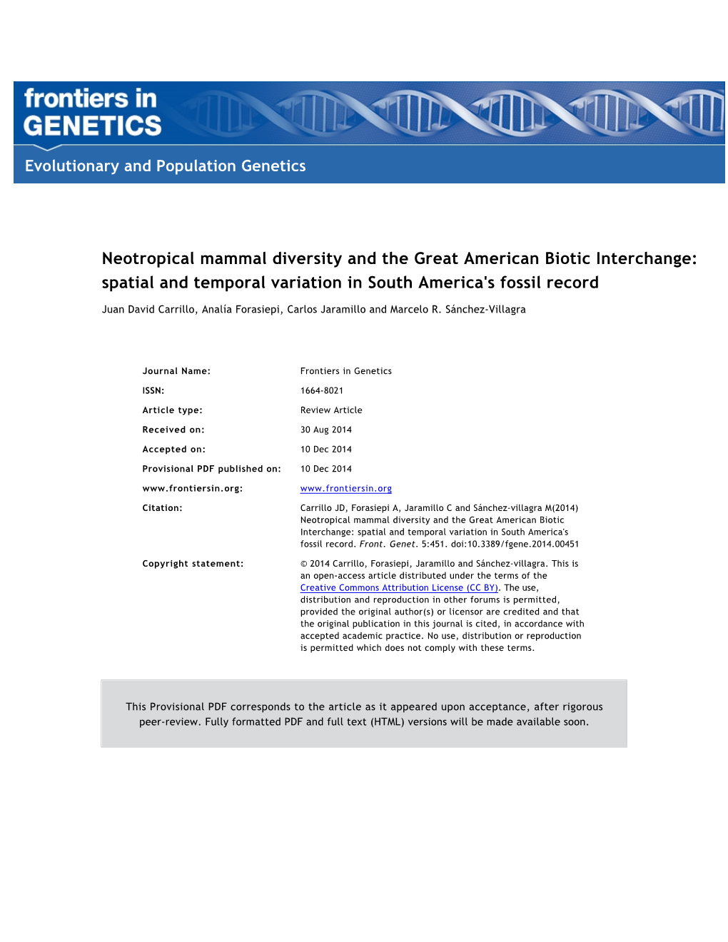 Neotropical Mammal Diversity and the Great American Biotic Interchange