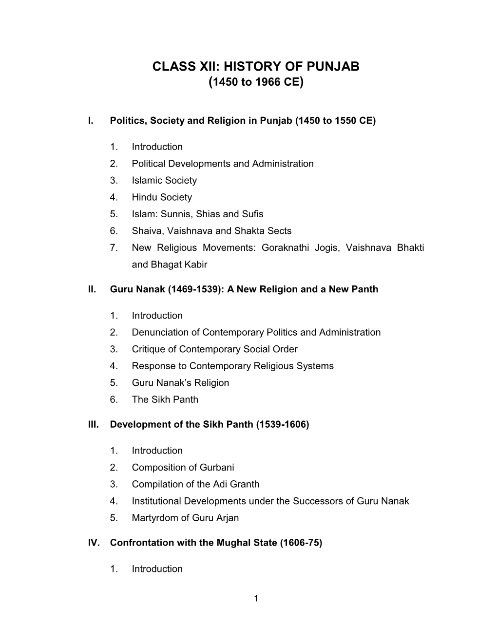 Syllabus for Class-XII History Chapter 1 to 5 (Punjabi)