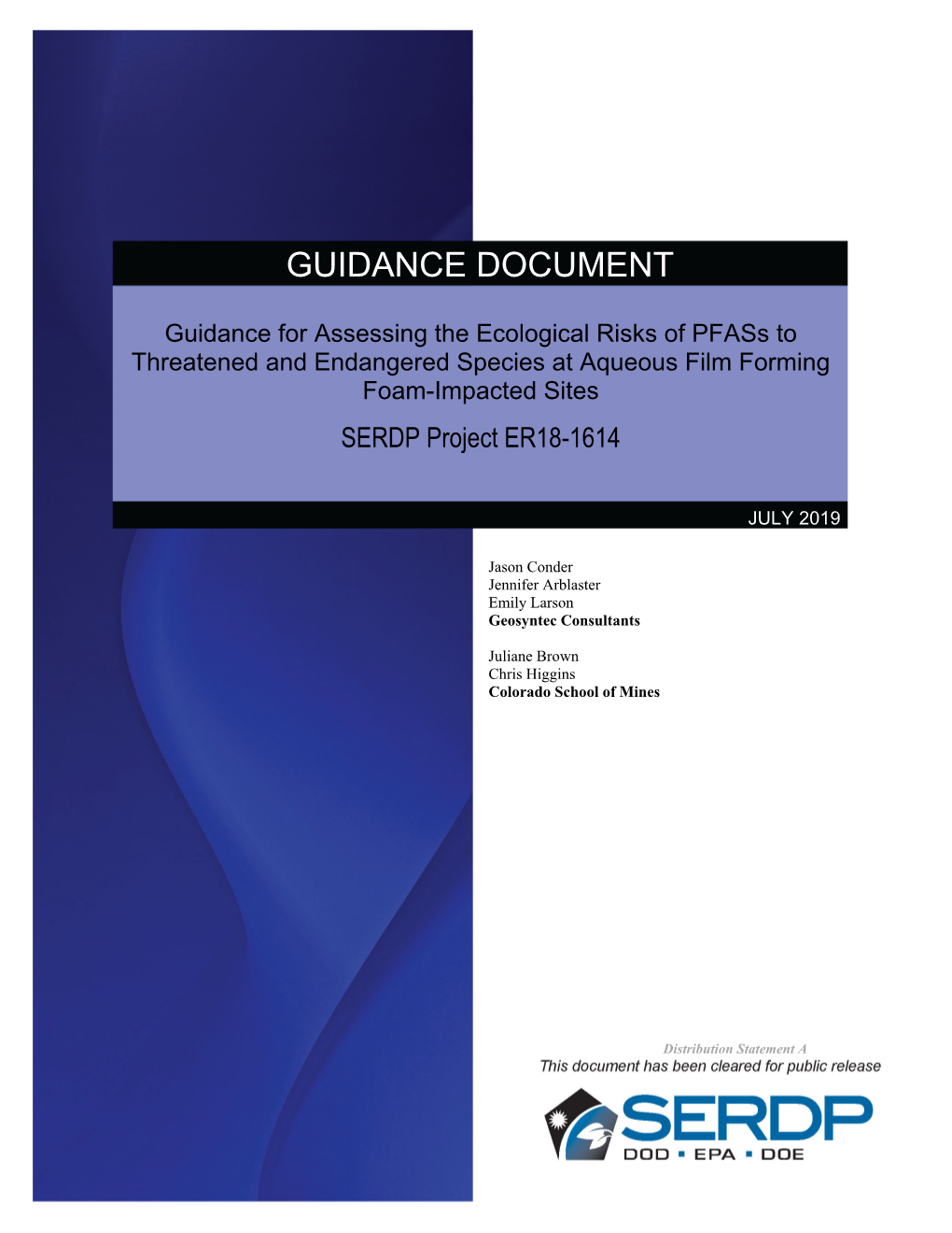 Guidance for Assessing the Ecological Risks of Pfass to Threatened and Endangered Species at Aqueous Film Forming Foam-Impacted Sites SERDP Project ER18-1614