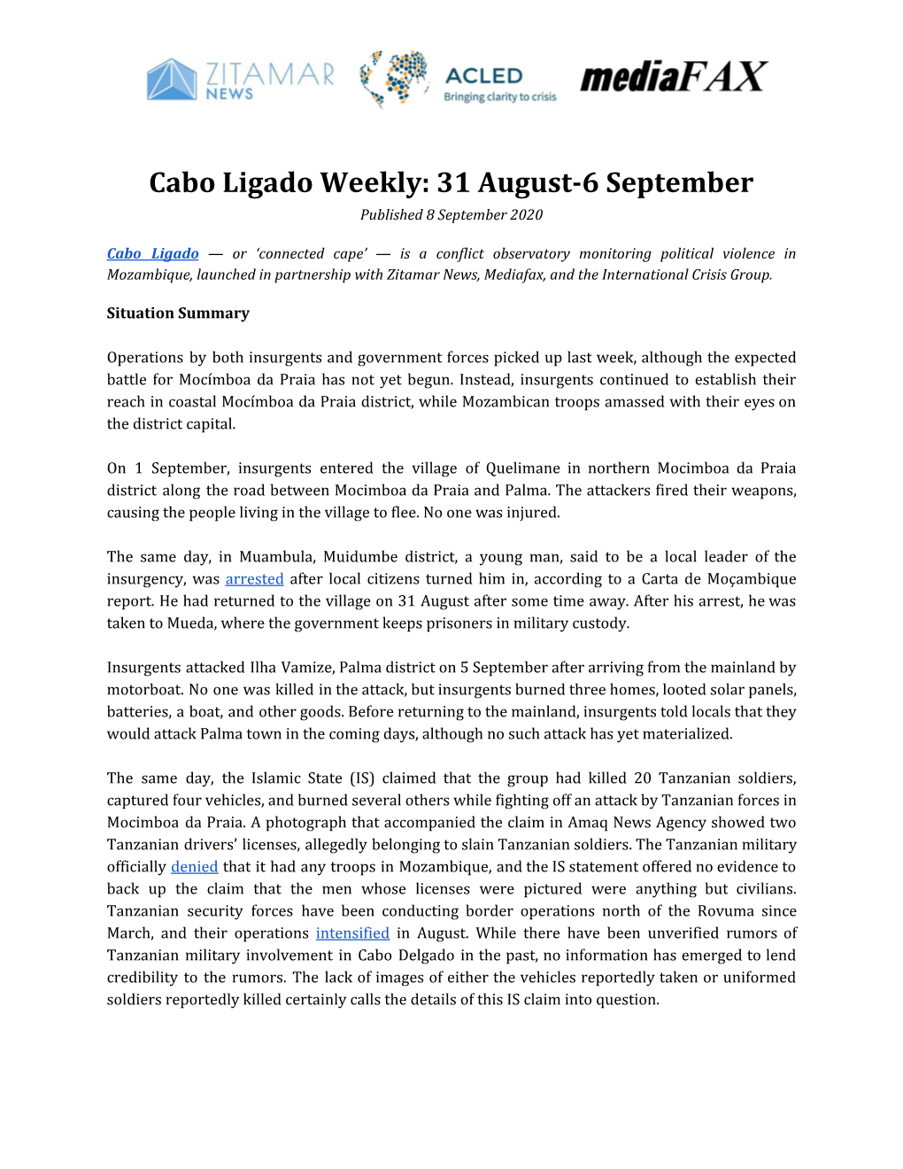 Cabo Ligado Weekly: 31 August-6 September Published 8 September 2020
