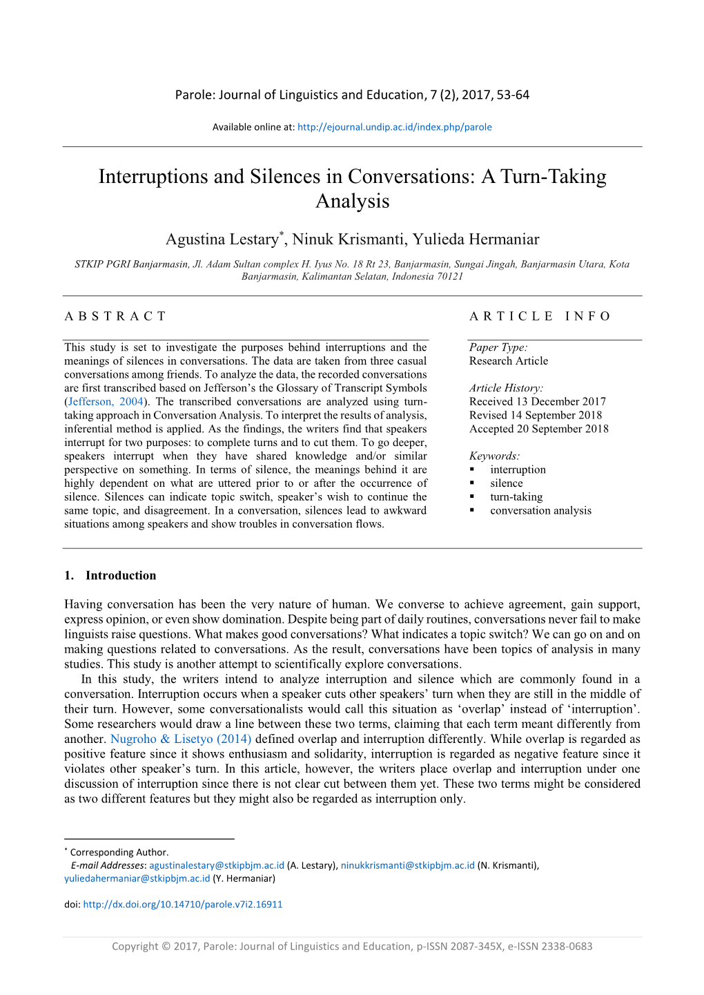 Interruptions and Silences in Conversations: a Turn-Taking Analysis