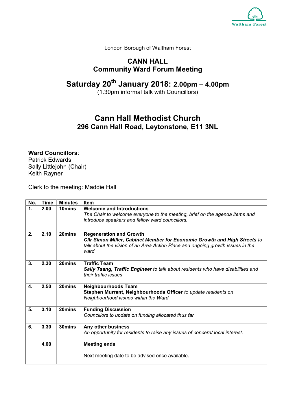 Saturday 20 Cann Hall Methodist Church