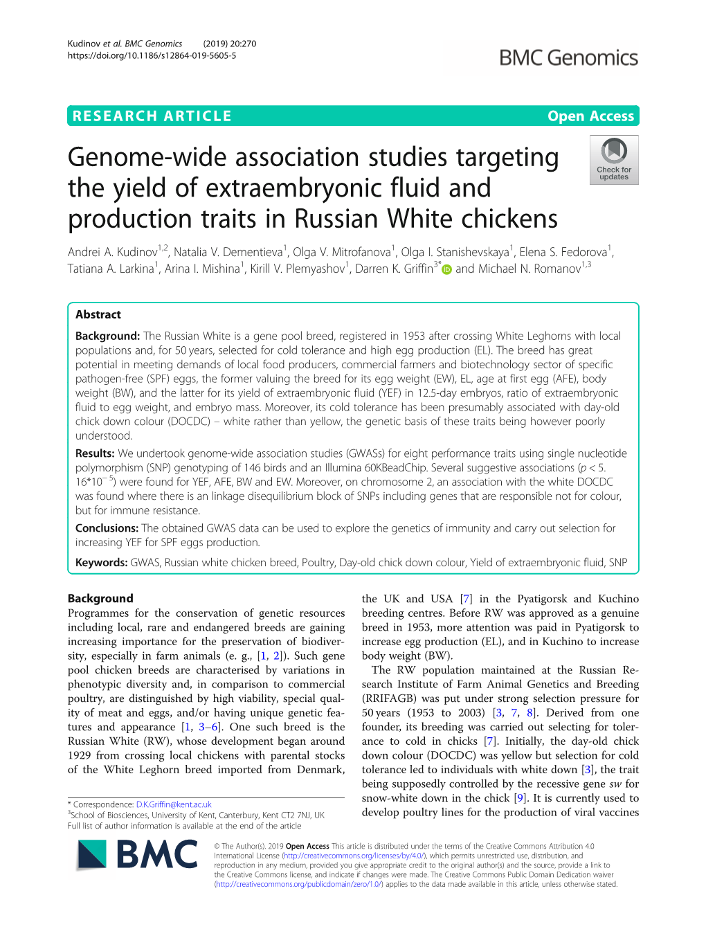 Genome-Wide Association Studies Targeting the Yield of Extraembryonic Fluid and Production Traits in Russian White Chickens Andrei A