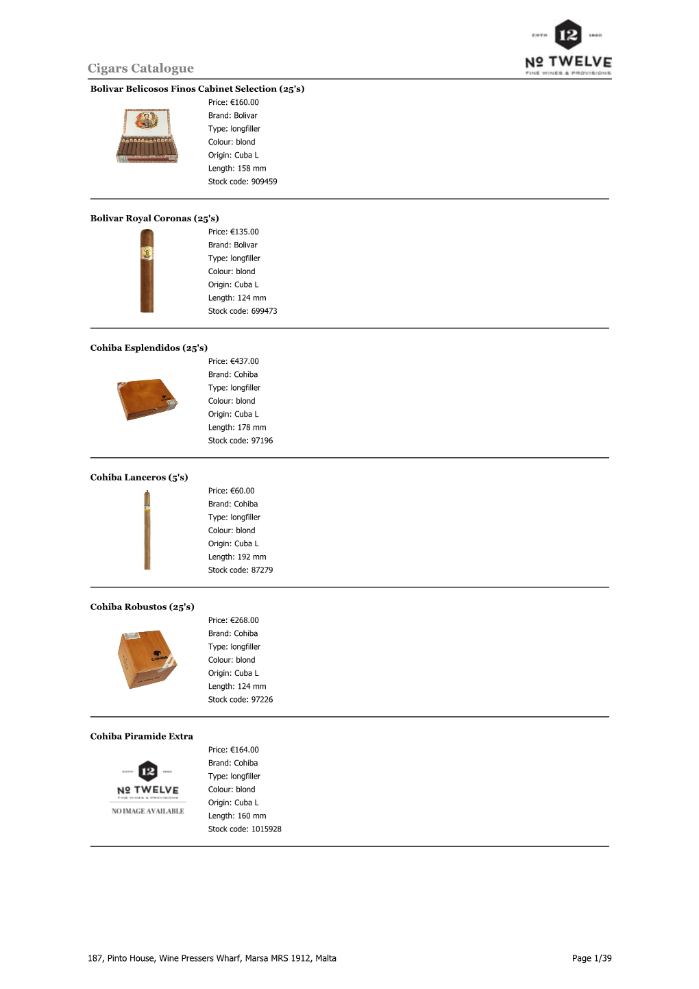 Cigars Catalogue