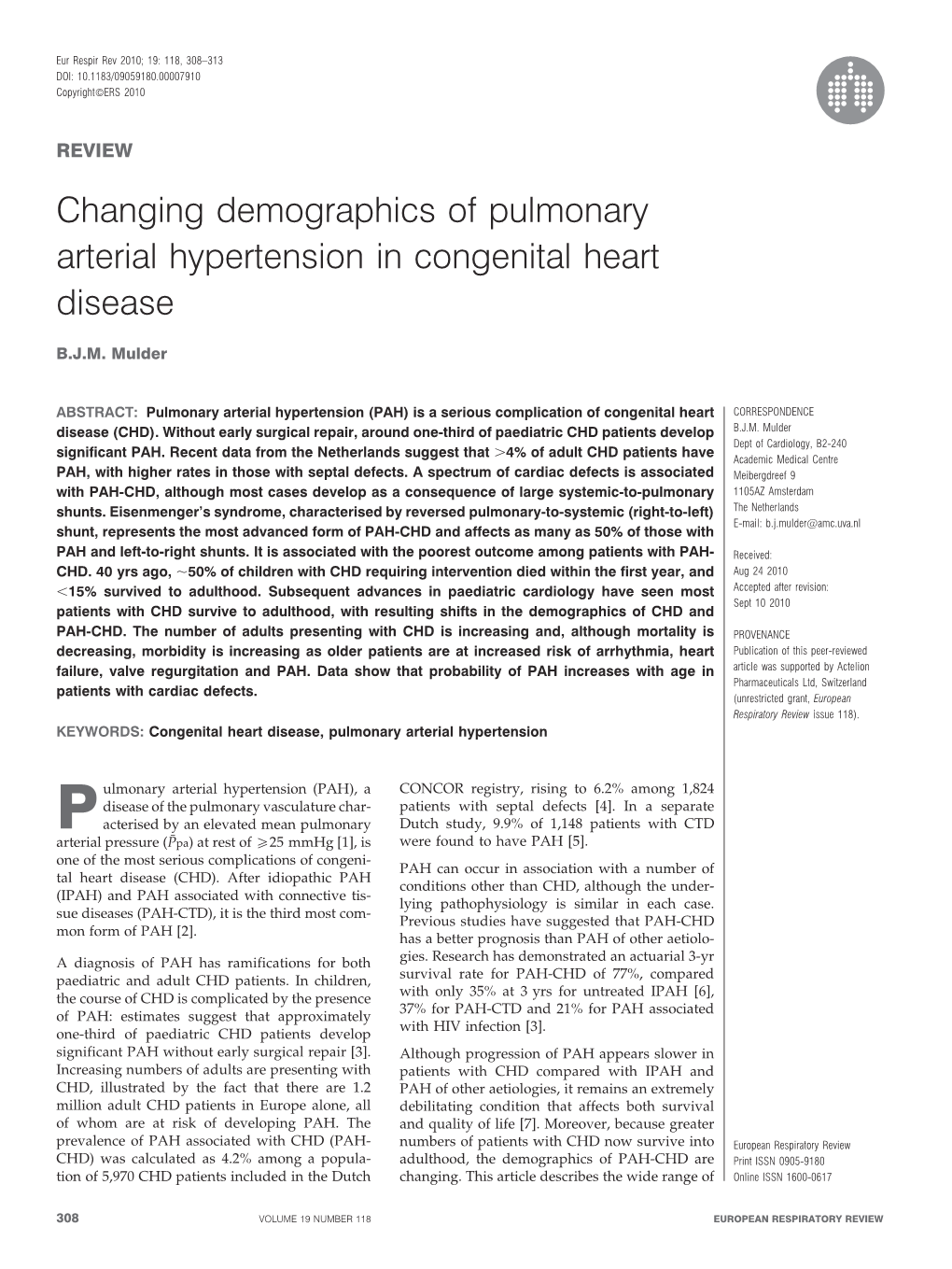 Changing Demographics of Pulmonary Arterial Hypertension in Congenital Heart Disease