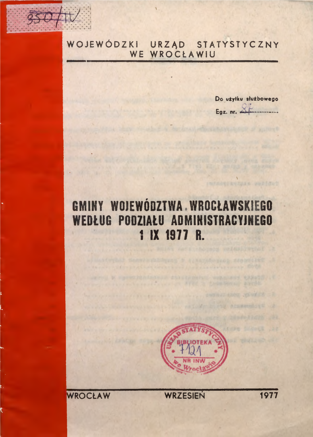 Gminy Województwa. Wrocławskiego Według Podziału Administracyjnego 1 Ix 1977 R