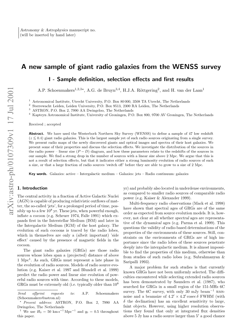 A New Sample of Giant Radio Galaxies from the WENSS Survey