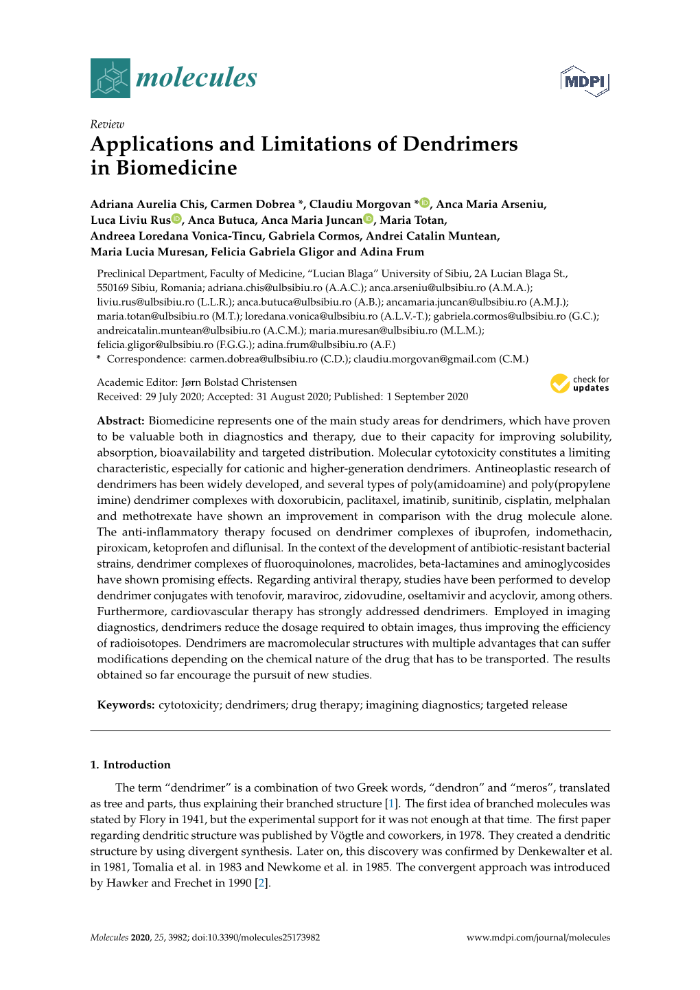 Applications and Limitations of Dendrimers in Biomedicine