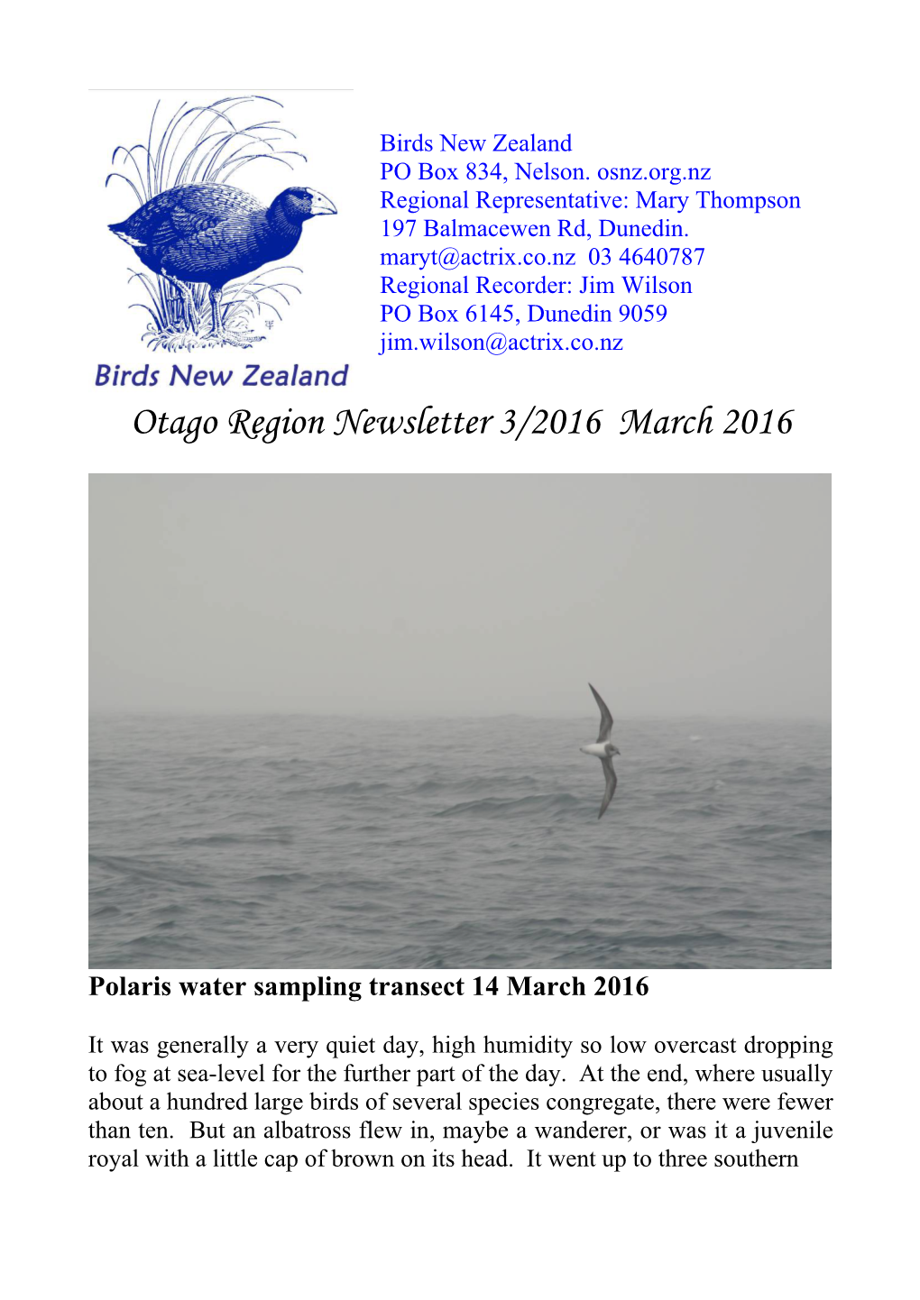 Otago Region Newsletter 3/2016 March 2016
