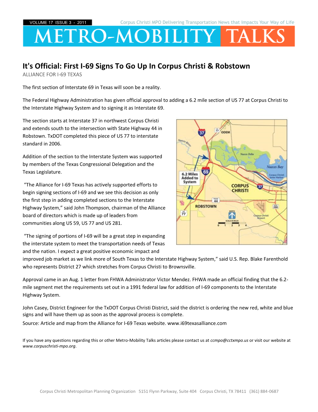 First I-69 Signs to Go up in Corpus Christi & Robstown